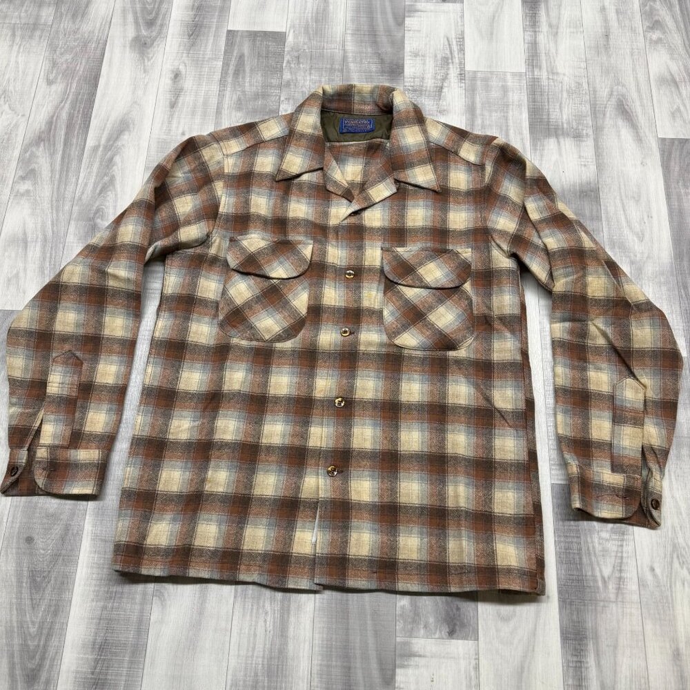 ✅Mens M VTG Pendleton Country Traditionals Wool Plaid Button Down Shirt STAIN